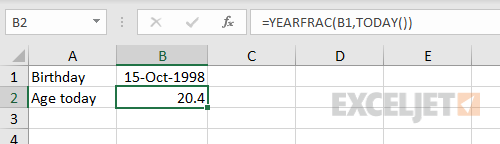 YEARFRAC and TODAY functions to calculate current age