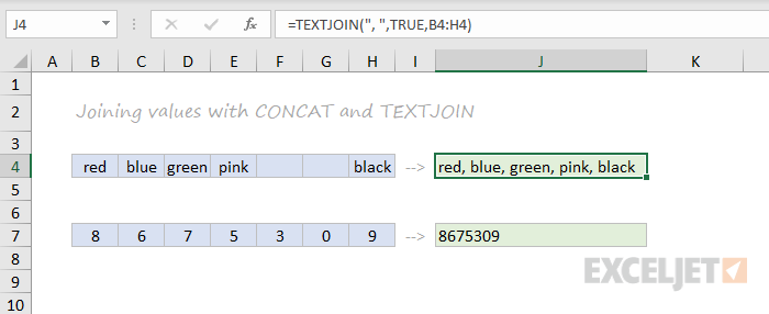 CONCAT and TEXTJOIN function examples