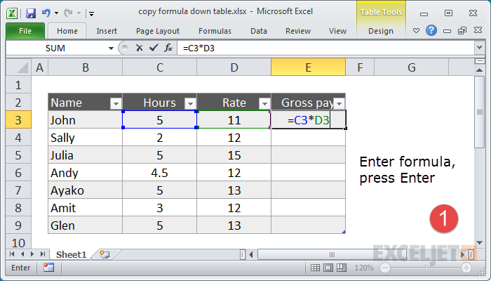 Enter formula normally