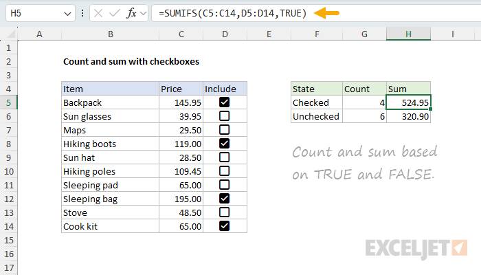 Counting and summing with checkboxes