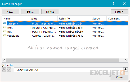 create the named ranges needed for data validation create the named ranges needed for data validation