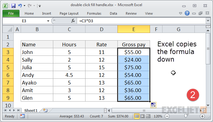 Excel copies the formula down