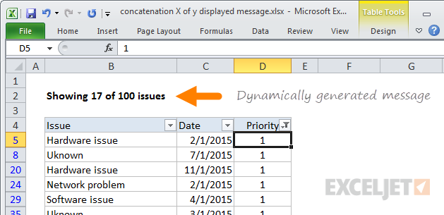 Example of concatenation to show dynamic message