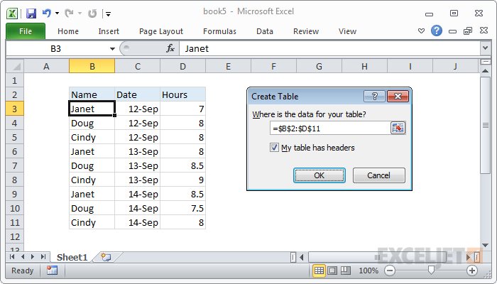 Creating am Excel Table