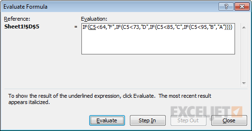 Using Evaluate to step through a nested IF that assigns grades