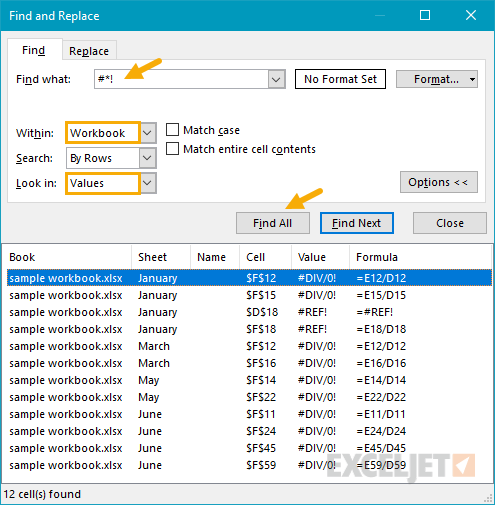 Find all errors with Find and Replace