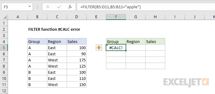Excel #CALC error example