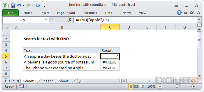 How To Find Text With A Formula Exceljet How To Find Text With A Formula Exceljet