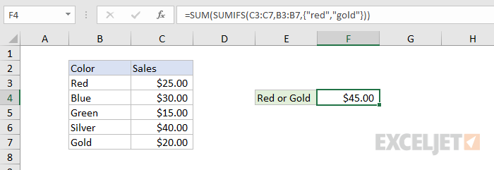 Formula criteria with array constants