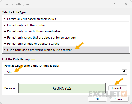 Highlighting rows with a checklist: conditional formatting rule