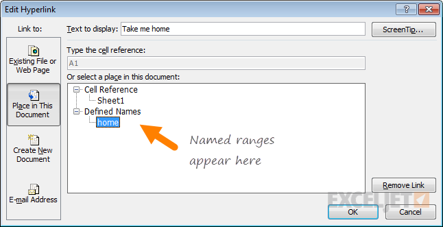 Creating a hyperlink to a named range