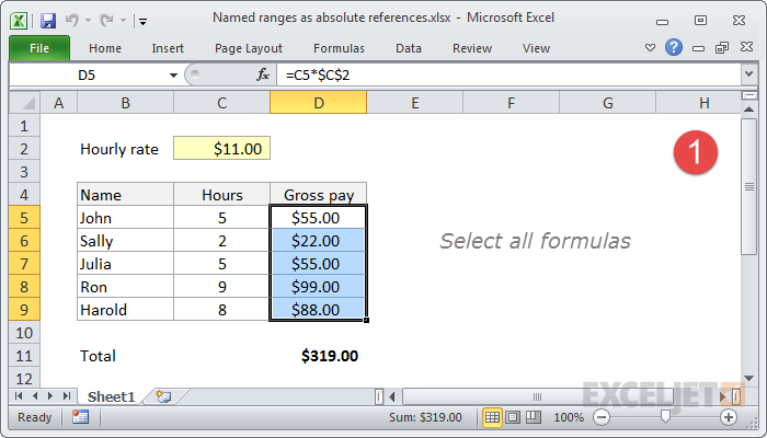 Select all formula cells to apply named range to