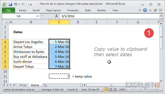 Copy temp value and select dates Copy temp value and select dates