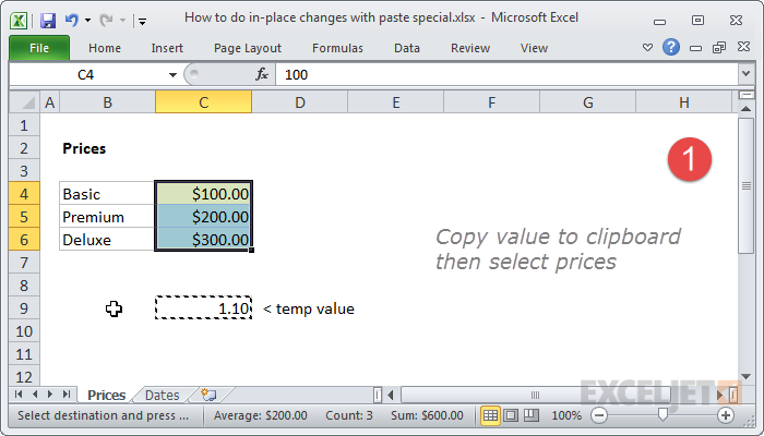 Copy temp value and select prices Copy temp value and select prices