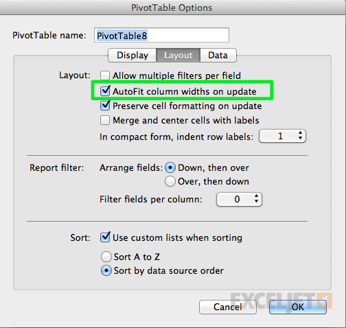 Pivot table column autofit option for Mac