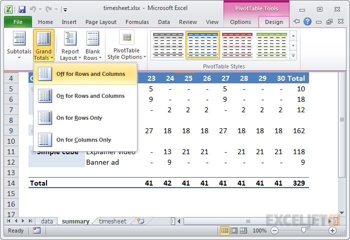 Enable and disable grand totals