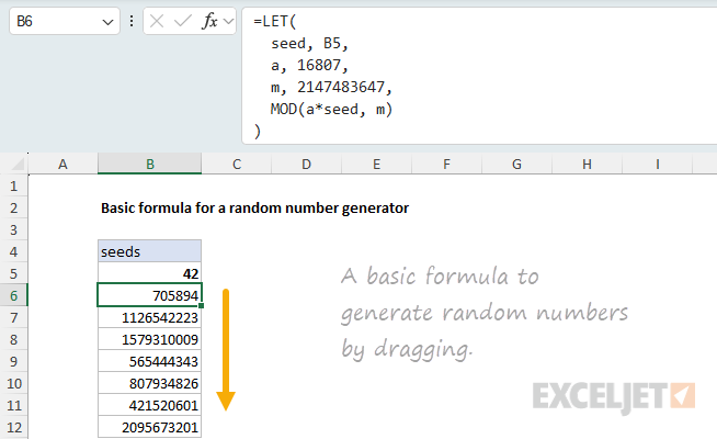 Simple random number generation by dragging the formula down