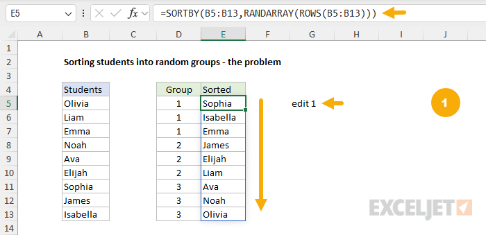 The random sort changes when an unrelated edit is made in cell G5
