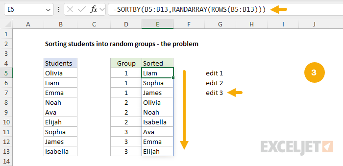 The random sort changes when an unrelated edit is made in cell G7