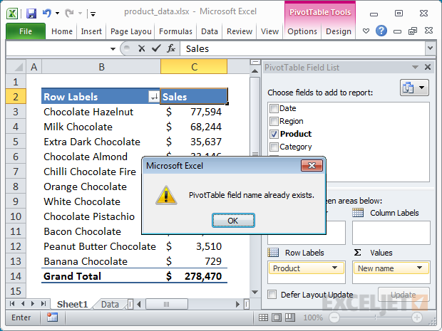 Excel doesn't like your new field name