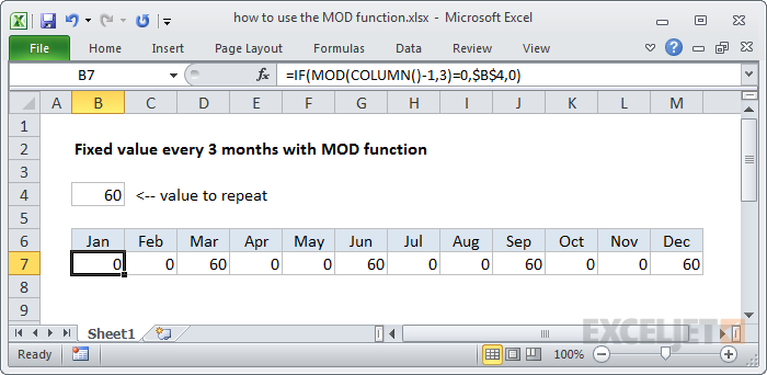 MOD formula updated with the COLUMN function