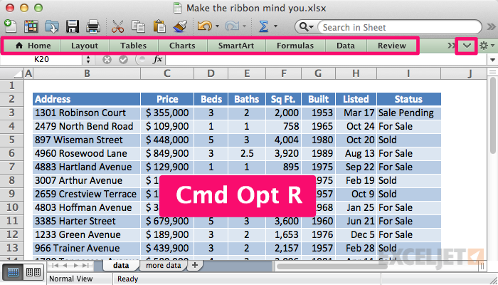 Excel 2011 Ribbon Shortcut