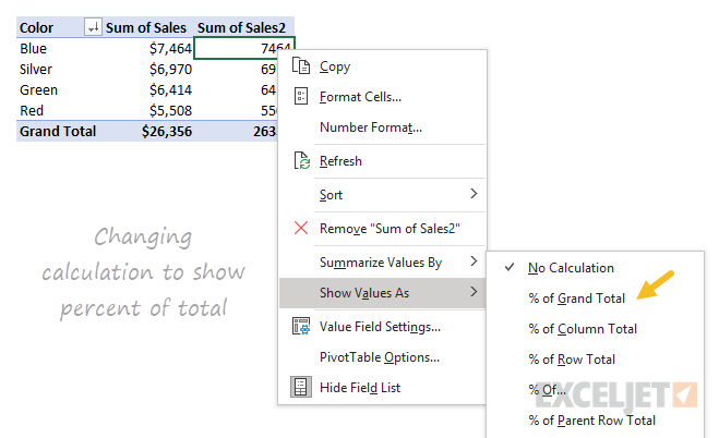 Right-click select Show values as > percent of total 