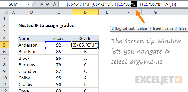Navigate and select formula arguments with the screen tip Navigate and select formula arguments with the screen tip