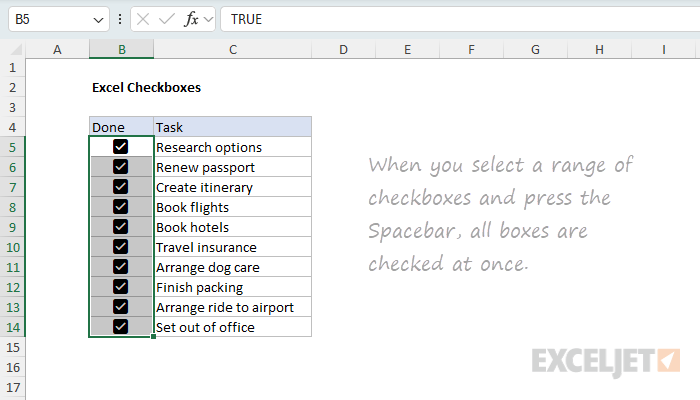 Using the Spacebar to check multiple checkboxes at once