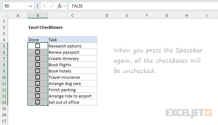 Using the Spacebar to uncheck multiple checkboxes at once