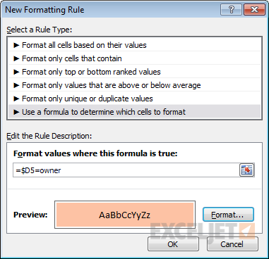 CF rule to highlight rows based on owner