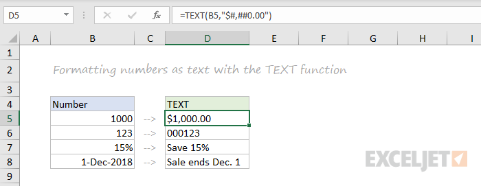 TEXT function example
