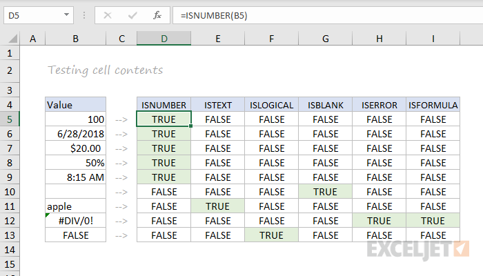 ISNUMBER ISTEXT ISLOGICAL ISBLANK ISERROR ISFORMULA