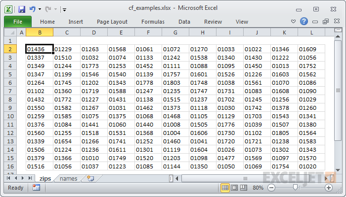 165 zip codes with some duplicates