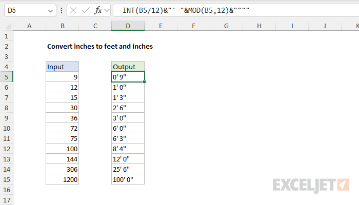 How to Inches to Feet in Excel