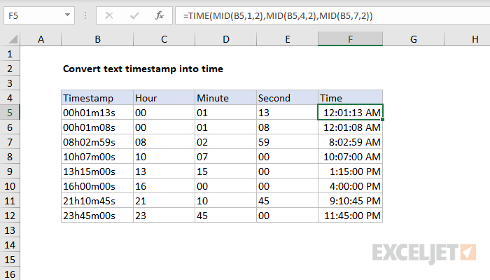 Excel formula: Convert text timestamp into time