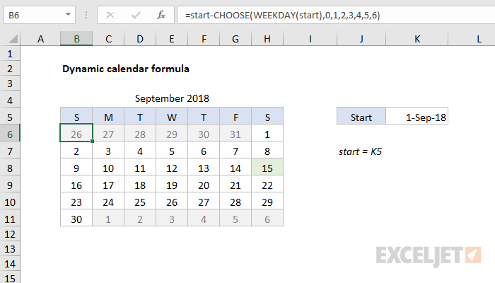 Excel formula: Dynamic calendar grid