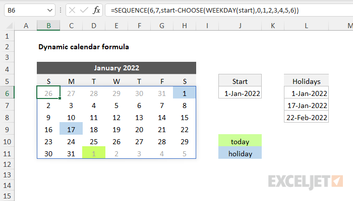 Excel formula: Dynamic calendar formula