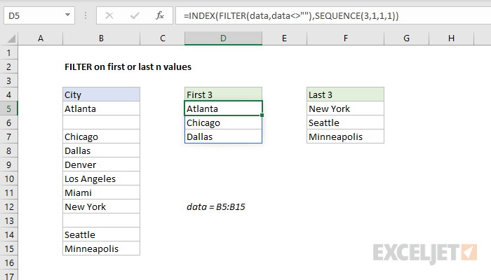 Excel formula: FILTER on first or last n values