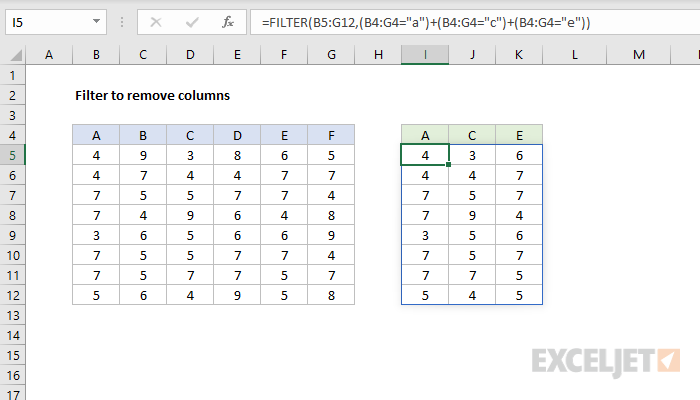 Excel formula: FILTER to remove columns