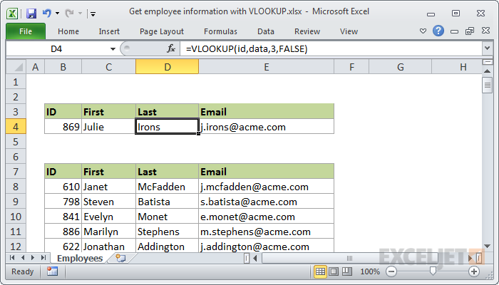 Excel formula: Get employee information with VLOOKUP