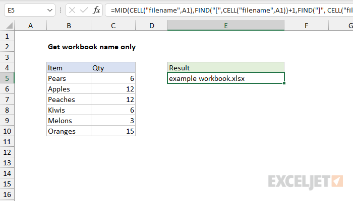 Excel formula: Get workbook name only