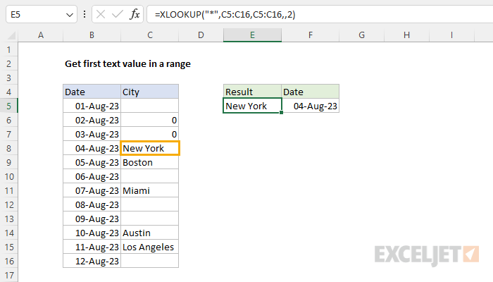 Excel formula: Get first text value in a range