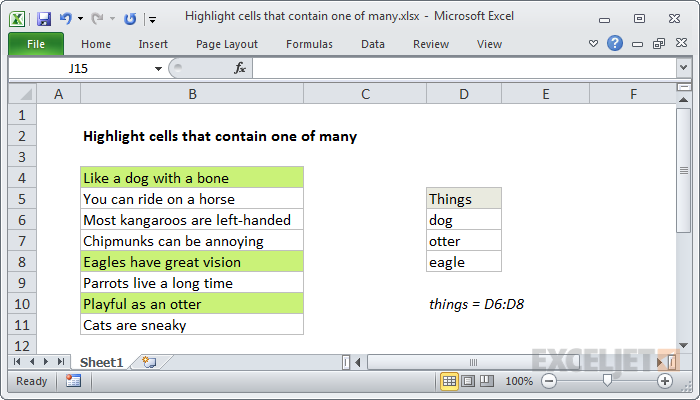 Excel formula: Highlight cells that contain one of many