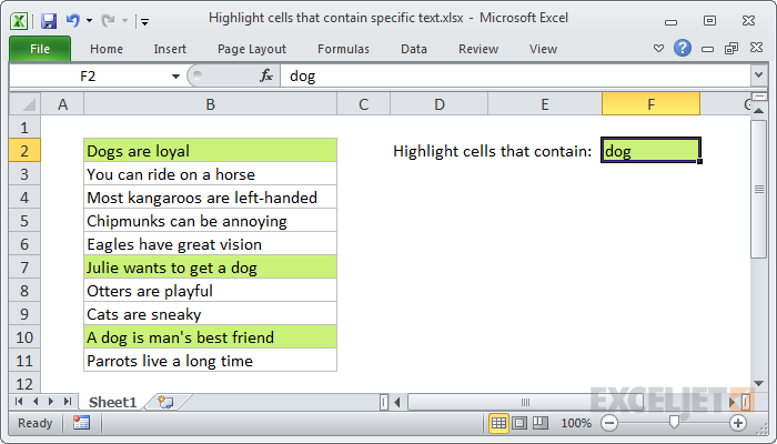 Excel formula: Highlight cells that contain