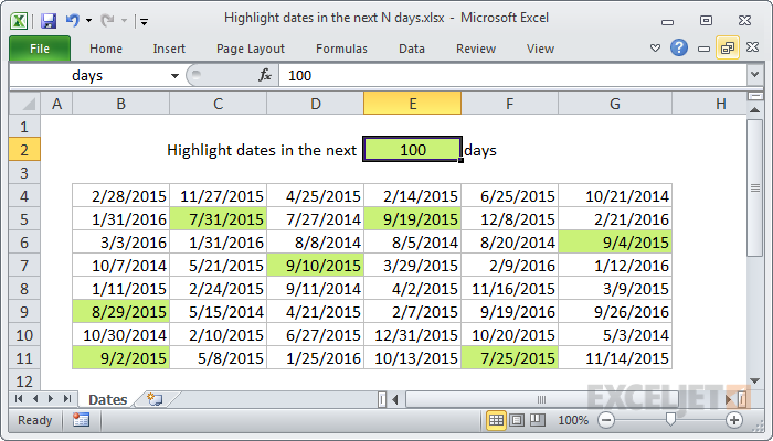 Excel formula: Highlight dates in the next N days