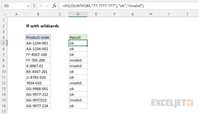 Excel formula: IF with wildcards