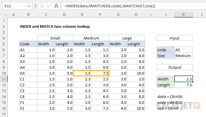 Excel formula: INDEX and MATCH two-column lookup