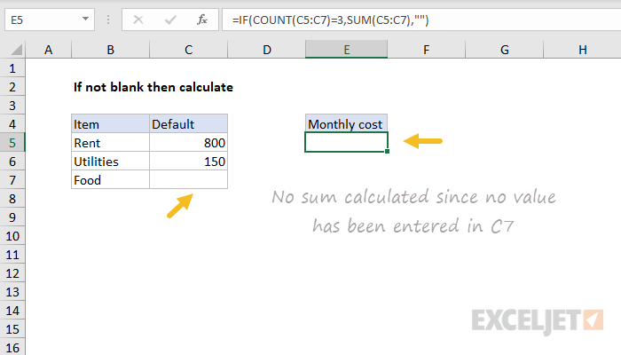 Excel formula: Only calculate if not blank