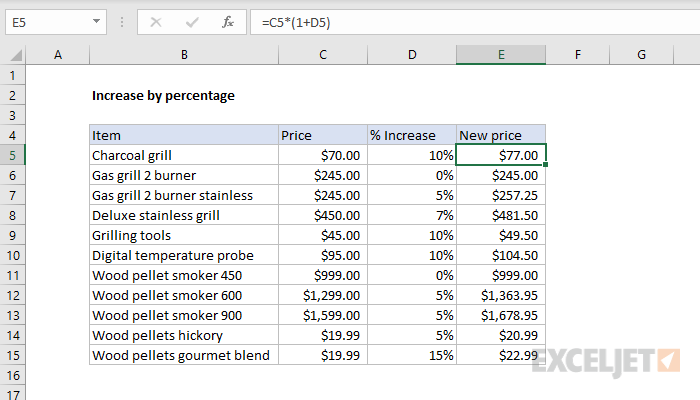 Excel formula: Increase by percentage